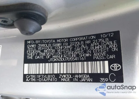 2013 Toyota Prius Four from USA, damaged, VIN JTDKN3DU7D5541161